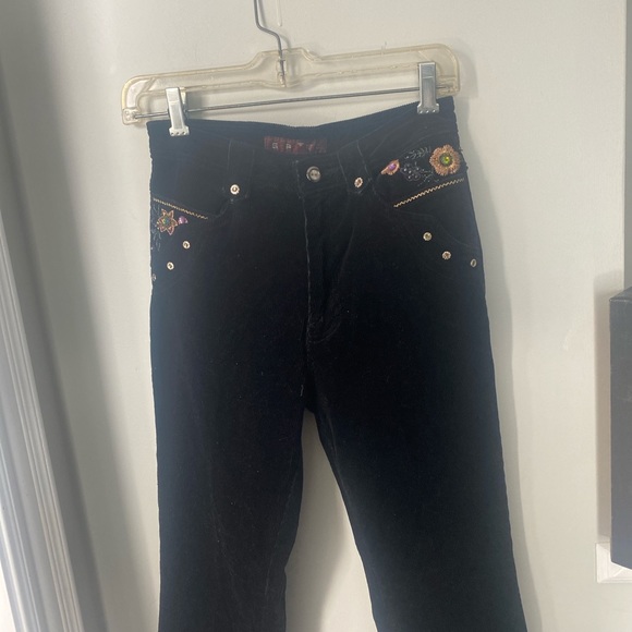 Black Floral Vintage Flare Corduroy Pants - Picture 2 of 5